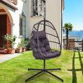 Wicker Egg Hanging Chair, Indoor Outdoor Swing Egg Chair with Stand, Cushion & Pillow, Hammock Chair Swing with Stand, Hanging Lounge Chair for Patio Backyard Balcony Garden Bedroom, K3057