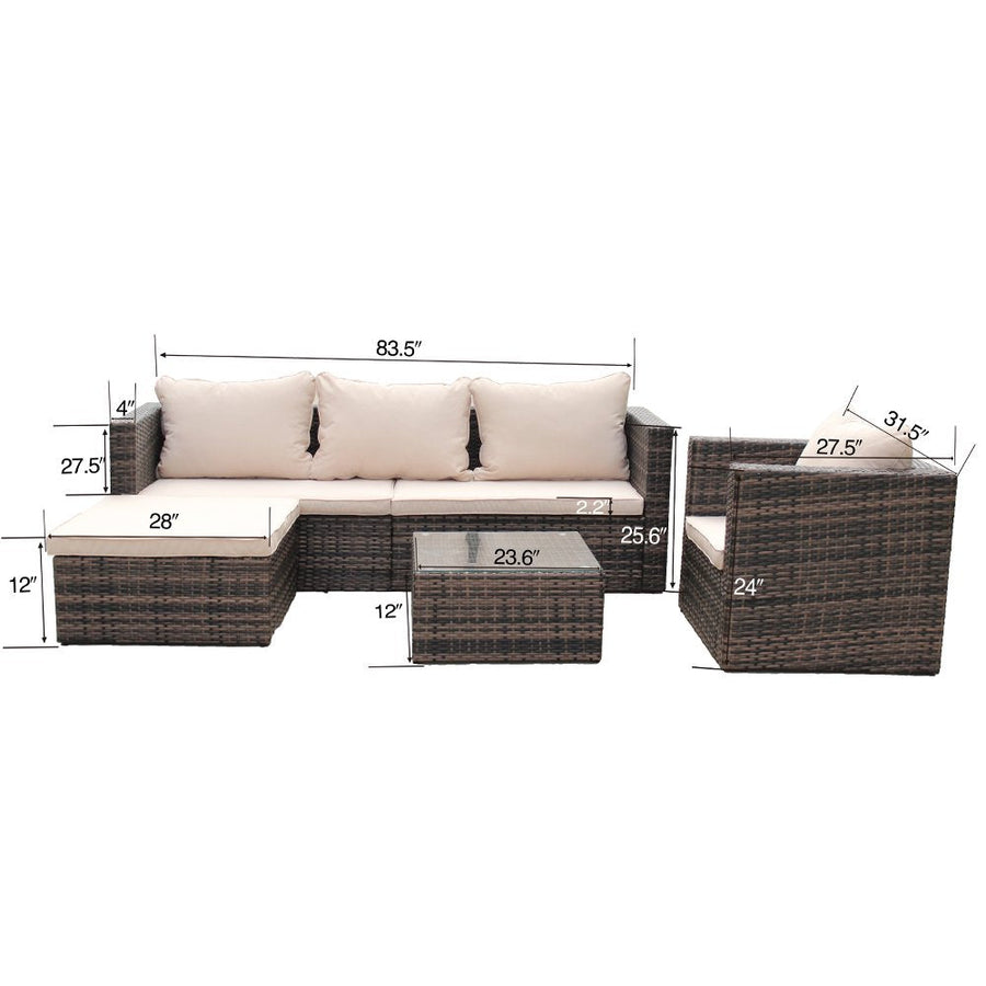 4 Piece Outdoor Patio Furniture Set with Wicker Chair, 3-Seat Sofa, Ottoman, Glass Table, All-Weather PE Rattan Patio Conversation Furniture Set for Backyard, Porch, Garden, Poolside, L4495