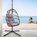 Wicker Egg Hanging Chair, Indoor Outdoor Swing Egg Chair with Stand, Cushion & Pillow, Hammock Chair Swing with Stand, Hanging Lounge Chair for Patio Backyard Balcony Garden Bedroom, K3057