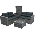 Patio Furniture Set Clearance, 4 Piece Patio Furniture Sets with Loveseat Sofa, Storage Box, Tempered Glass Coffee Table, All-Weather Patio Sectional Sofa Set with Cushions for Backyard Garden Pool