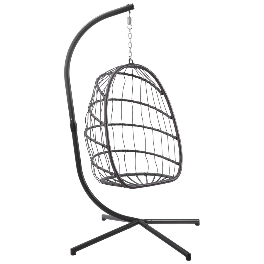 Clearance! Hanging Wicker Egg Chair, Outdoor Patio Hanging Chairs with Stand, UV Resistant Hammock Chair with Comfortable Gray Cushion, Durable Indoor Swing Egg Chair for Garden, Backyard, 350lbs, L