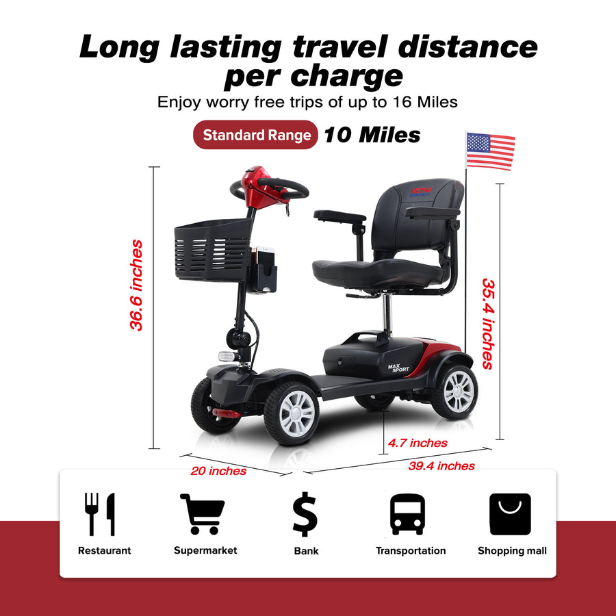 Outdoor Motorized Mobility Scooter for Senior, Heavy Duty Handicap Electric Scooters with 4 Wheel, Sliding Swivel Seat with Flip-Up Armrests, 2 in 1 Cup & Phone Holder, 300lbs, Red, SS1929