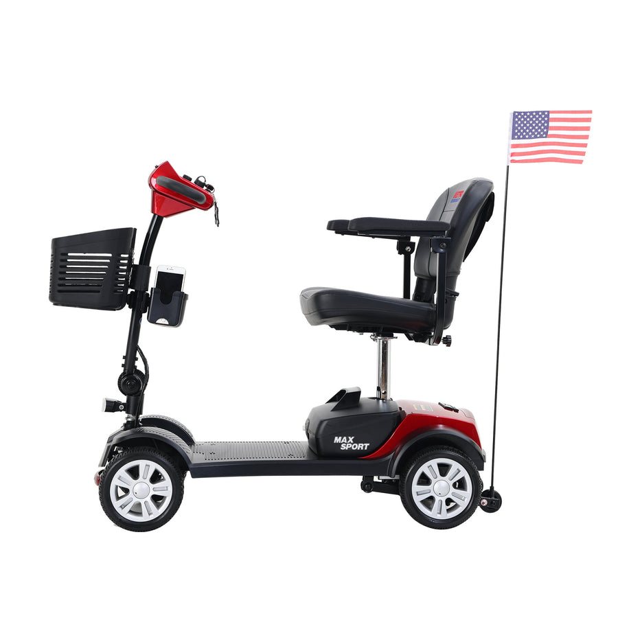 Mobility Scooters for Seniors, 2 in 1 Cup & Phone Holder Electric Scooters with 4 Wheel, Compact Motorized Scooter with Headlights, Outdoor Outdoor Compact Scooter With Anti-Tip wheels, Red, SS1920