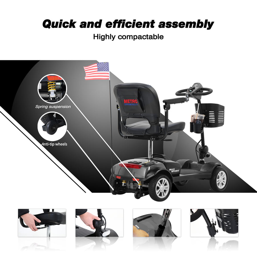 Mobility Scooters for Seniors, 2 in 1 Cup & Phone Holder Electric Scooters with 4 Wheel, Compact Motorized Scooter with Headlights, Outdoor Power Scooter With Anti-Tip wheels, Grey, SS1940