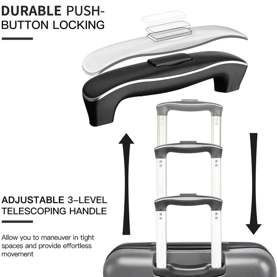 Carry on Luggage Set, 3pcs 20''/24''/28'' Fashion Lightweight Suitcase Travel Sets for Women, 3-in-1 Portable Trolley Case with Telescoping Handle, Outdoor Hardside Luggage Set, Grey, S9351