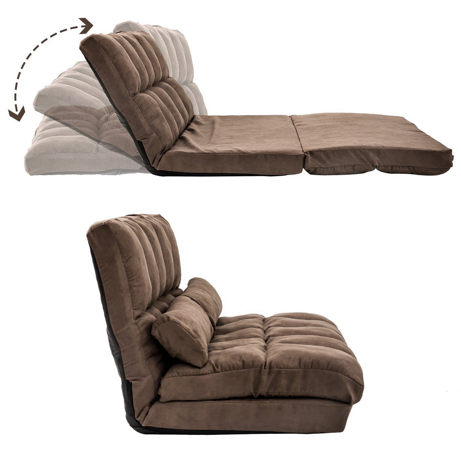 Floor Sofa Bed, Foldable Double Chaise Lounge Sofa Chair with Two Pillows, Adjustable Floor Couch and Sofa for Living Room and Bedroom, Lazy Sofa Floor Chair for Gaming, Sleeper and Reading, L2791