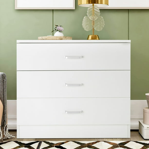 Dressers, Heavy Duty 3-Drawer Wood Chest of Drawers, Modern Storage Bedroom Chest for Kids Room, White Vertical Storage Cabinet for Bathroom, Closet, Entryway, Hallway, Nursery, L2018