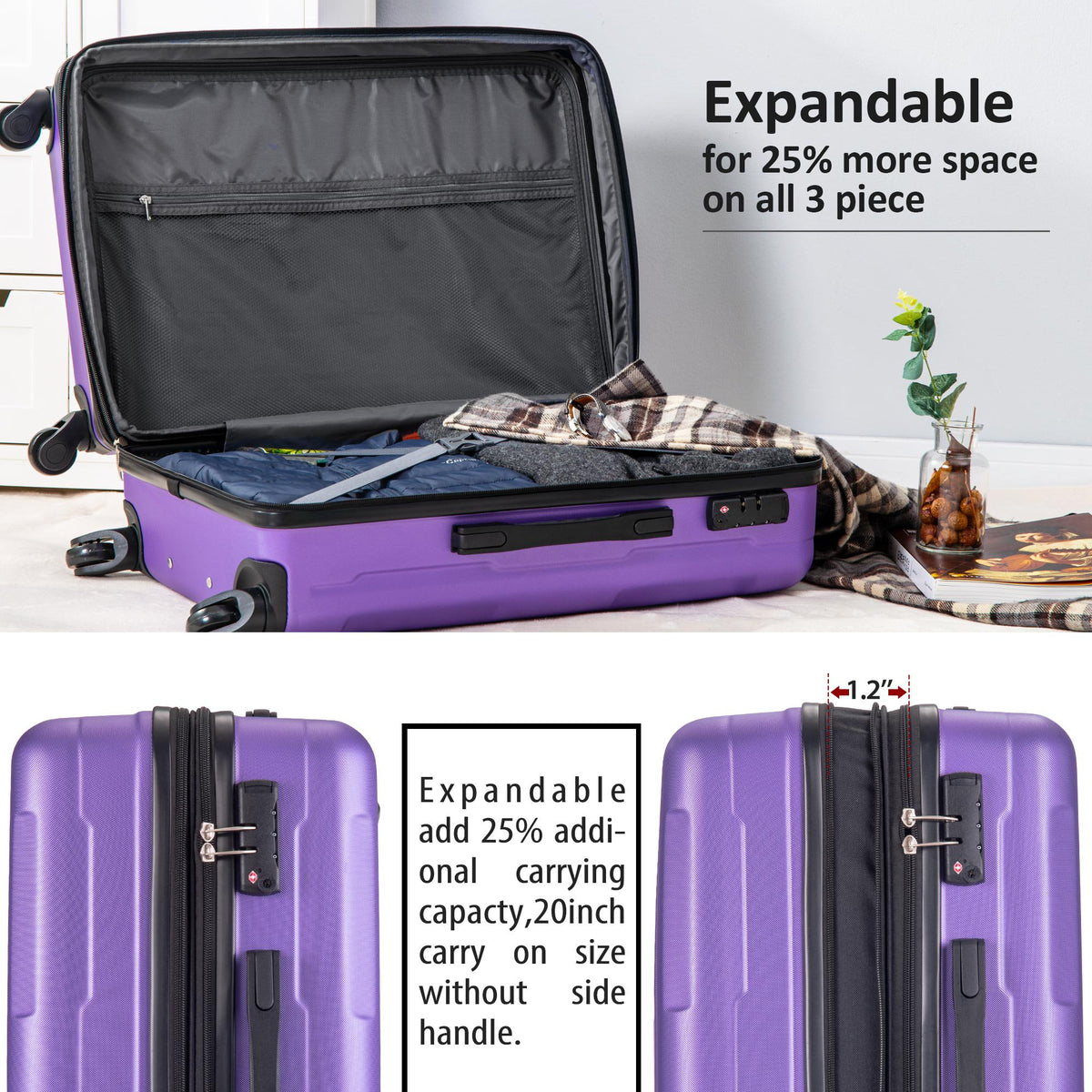 3 Piece Expandable Luggage Sets on Sale, SEGMART Carry on Suitcase w/