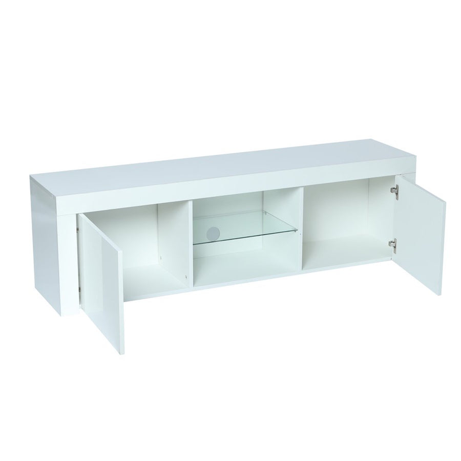 TV Console Table for 65 Inch TV, SEGMART Modern White TV Stand with LED Lights, High Gloss TV Console Cabinet with Storage Drawers, Home Media Entertainment Center for Living Room, 59"x13.7", LLL2606