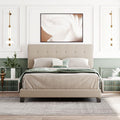 SEGMART Upholstered Platform Queen Bed Frame, Button Tufted Bed Frame with Headboard, Linen Fabric Bed Frame with Wood Slat Support, Box Spring Needed, 500lbs, Beige, SS713