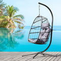 Outdoor Swinging Egg Chair, Patio Wicker Hanging Chairs with Stand, UV Resistant Hammock Chair with Comfortable Gray Cushion, Durable Indoor Swing Egg Chair for Garden, Backyard, 350lbs, L3958