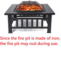 Outdoor Bonfire Pit with Grill Net, 32" Outdoor Square Metal Fire Pit with Cover, Wood Burning BBQ Grill Fire Pit Bowl, Backyard Patio Garden Fire Pit for Camping, Heating, Bonfire, Picnic, LL588