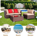 4 Piece Patio Furniture Set with Armless Sofa, Coffee Table, 2 Corner Sofas, 2 Pillows, All-Weather Outdoor Conversation Set with Cushions for Backyard, Porch, Garden, Poolside, LLL1323