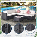 7 Piece Patio Furniture Set with 6 Rattan Wicker Chairs, Coffee Table and 2 Pillows, Outdoor Conversation Set with Beige Cushions for Backyard, Porch, Garden, Poolside, LLL4258