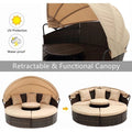 Outdoor Conversation Lounger Set, Round Patio Daybed Sunbed with Retractable Canopy and Cushions, Rattan Wicker Patio Sectional Sofa Set with Coffee Table for Backyard Porch Garden Deck Poolside