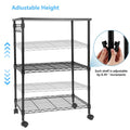 3-Tier Utility Cart, Metal Mesh Rolling Storage Cart Kitchen Storage Cart on Wheels Steel Utility Serving Rack Storage Tower Rack with Wheels for Kitchen Office Bedroom Bathroom Washroom