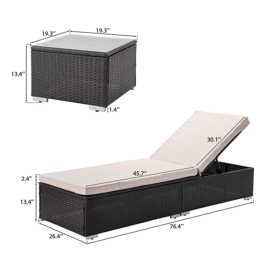 Segmart® Outdoor Lounge Chairs, 3Pcs Patio Chaise Lounge Chairs Furniture Set with Adjustable Back and Coffee Table, All-Weather Rattan Reclining Lounge Chair for Beach, Backyard, Porch, Garden, Pool, L4550