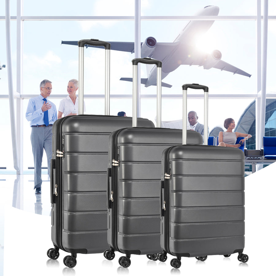 Carry on Luggage Set, 3pcs 20''/24''/28'' Fashion Lightweight Suitcase Travel Sets for Women, 3-in-1 Portable Trolley Case with Telescoping Handle, Outdoor Hardside Luggage Set, Grey, S9351