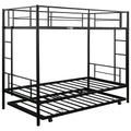 Bunkbed with Roll Out Trundle Bed Frame, Metal Bunk Bed Can Be Divided Into Two Twin Beds, Trundle Twin Bunk Bed with Ladders and Guardrails for Guest Room, Space Saving Bedroom Furniture, B21