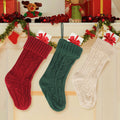 3PCS Christmas Stockings, 18 Inches Large Knitted Xmas Stockings Decoration with Hanging Rope, Fireplace Hanging Stockings for Family Holiday Party Décor, Burgundy Emerald Ivory White