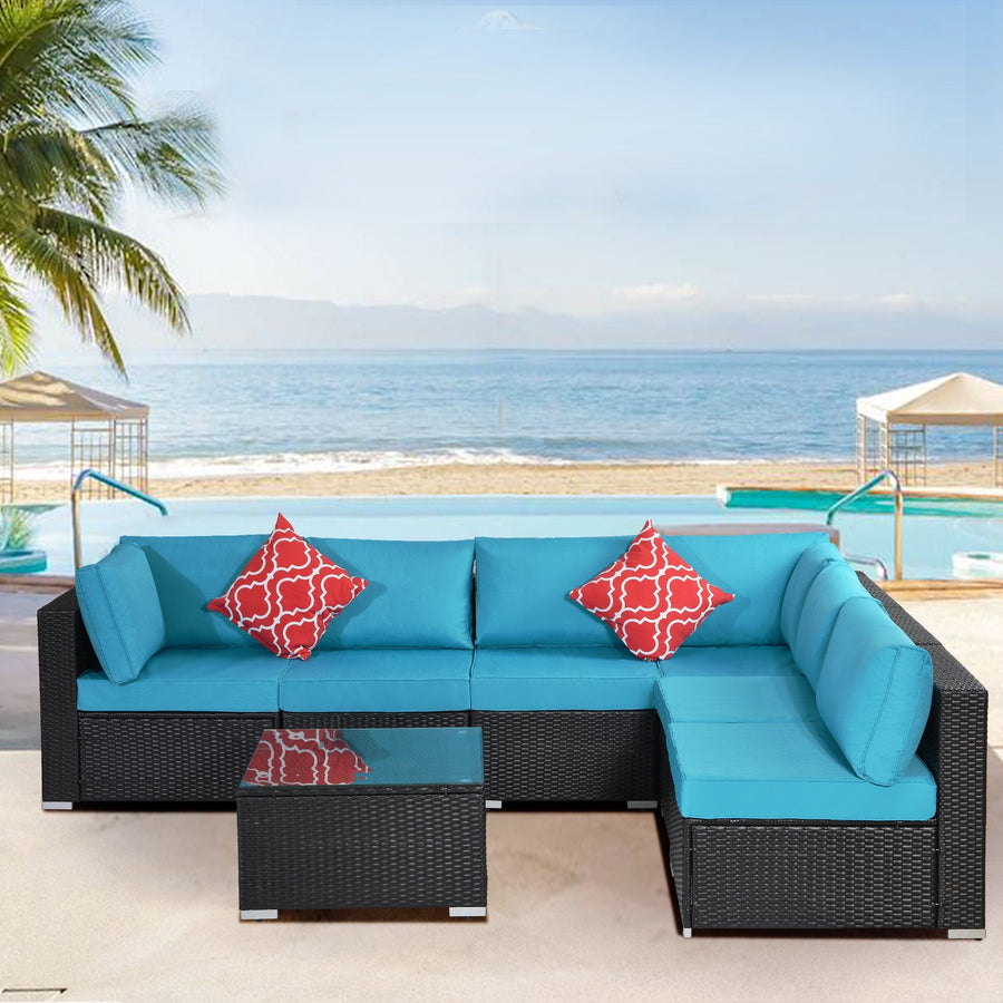Clearance!Wicker Patio Sets, 7 Piece Patio Furniture Sofa Sets, 6 Rattan Wicker Chairs and Glass Table, All-Weather Patio Conversation Set with Cushions for Backyard, Porch, Garden, Poolside, L4481