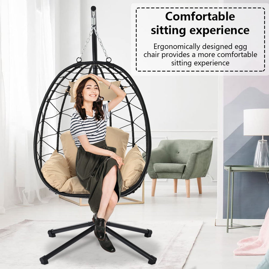 Clearance! Hanging Wicker Egg Chair, Outdoor Patio Hanging Chairs with Stand, UV Resistant Hammock Chair with Comfortable Cushion, Durable Indoor Swing Egg Chair for Garden, Backyard, L3959