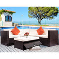Outdoor Patio Conversation Furniture Sets, 4-Piece Wicker Patio Conversation Furniture Set w/2 Double-Seat Corner Sofas, Single Sofa, Glass Dining Table, Padded Cushions, 2 Pillows, S5590