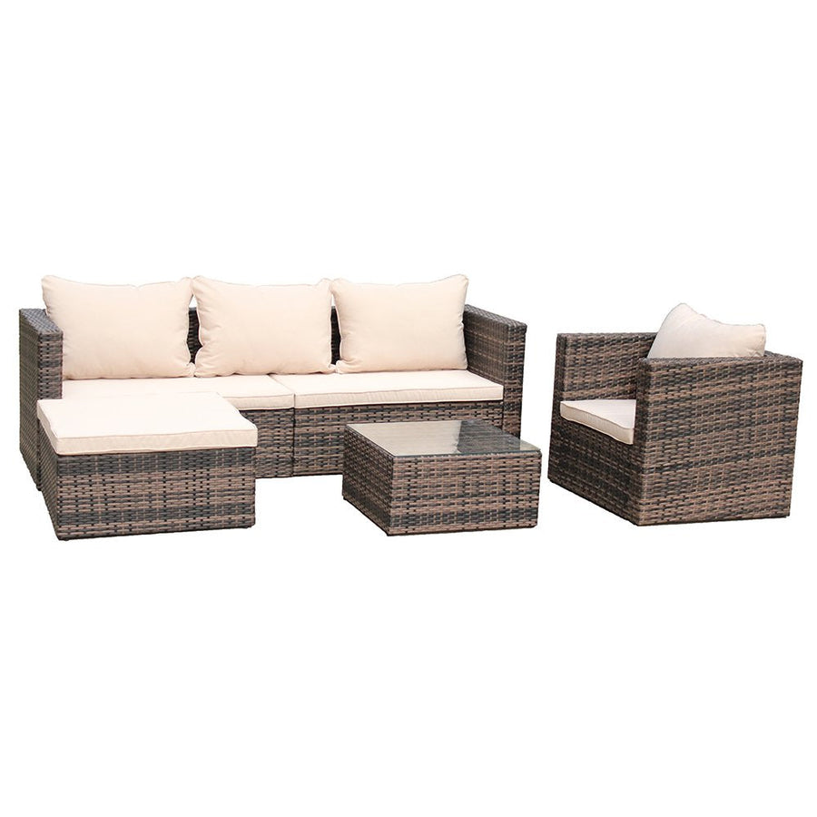 4 Piece Outdoor Patio Furniture Set with Wicker Chair, 3-Seat Sofa, Ottoman, Glass Table, All-Weather PE Rattan Patio Conversation Furniture Set for Backyard, Porch, Garden, Poolside, L4495