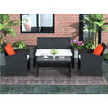 Backyard Outdoor Furniture Sets, Wicker Bistro Conversation Sets with 2 Pillows, Garden Backyard Balcony Porch Poolside Armchair Seat Furniture Sets with Soft Cushion and Glass Table, Black, S2284