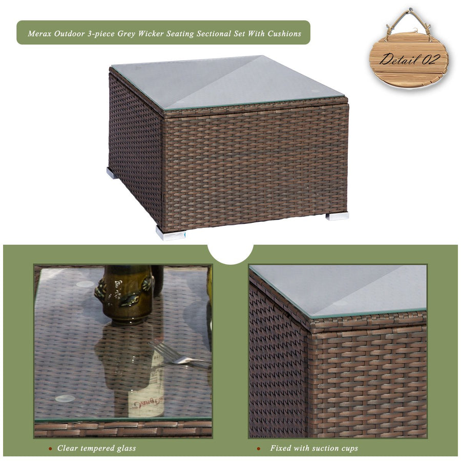 Segmart 4 Pc Outdoor Patio Sectional Set, Brown PE Wicker with Table