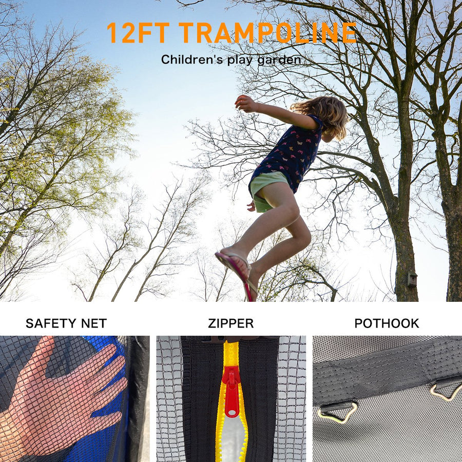 Trampoline for Exercise, New Upgraded 12-Feet Outdoor Trampoline with Safety Enclosure Net, Basketball Hoop and Ladder, Heavy-Duty Round Trampoline for Indoor or Outdoor Backyard, Capacity 400lbs,L3735