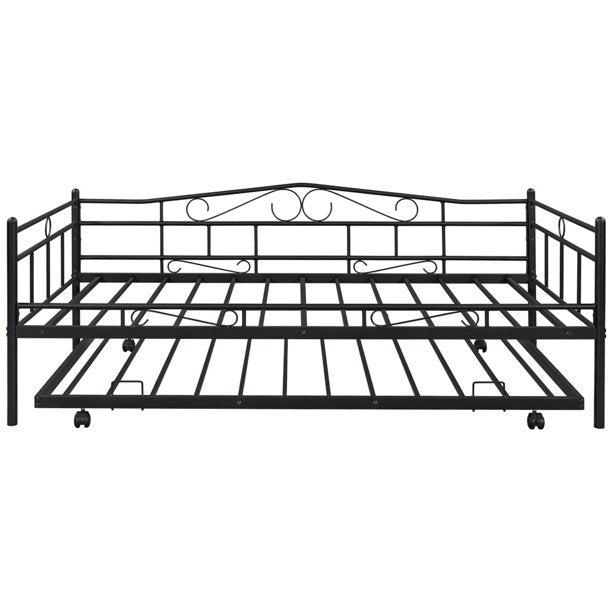 Twin Daybed with Trundle Included, SEGMART Twin Trundle Bed Frame with Metal Slat Support, Trundle Beds for Kids Teens Adults, Daybed for Bedroom Guest Room, Bed Frame No Box Spring Needed, Black