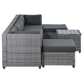 7 Piece Patio Sectional Sofa Set with 4 Rattan Wicker Chairs, 2 Ottoman, Coffee Table, All-Weather Outdoor Conversation Set with Gray Cushions for Backyard, Porch, Garden, Poolside, L5018