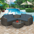4 Piece Outdoor Dining Sets, Rattan Wicker Chairs with Glass Dining Table and Storage Cabinet, All-Weather Rectangle Patio Sofa Furniture Set with Cushions for Backyard, Porch, Garden, Pool, L2287