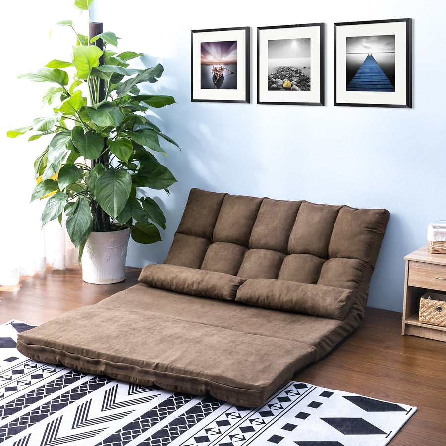 Floor Sofa Bed, Foldable Double Chaise Lounge Sofa Chair with Two Pillows, Adjustable Floor Couch and Sofa for Living Room and Bedroom, Lazy Sofa Floor Chair for Gaming, Sleeper and Reading, L2791