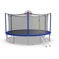 16FT Trampoline with Basketball Hoop, Blue Outdoor Trampolines Recreational Kids Trampoline with Enclosure Net Outdoor for 3-5 Kids, L