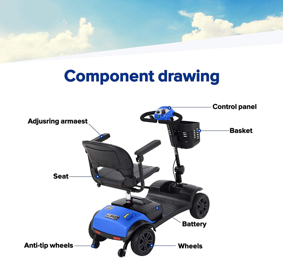 Segmart Outdoor Mobility Scooters for Senior, 4 Wheel Mobility Scooter with Front LED Light, Motorized Electric Medical Carts for Adults, 10 Miles, 265 lbs, Blue, SS576