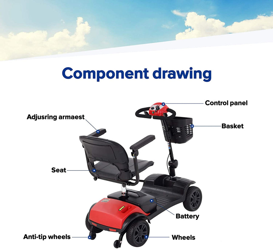 Segmart Outdoor Mobility Scooters for Senior, 4 Wheel Mobility Scooter with Front LED Light, Motorized Electric Medical Carts for Adults, 10 Miles, 265 lbs, Blue, SS576