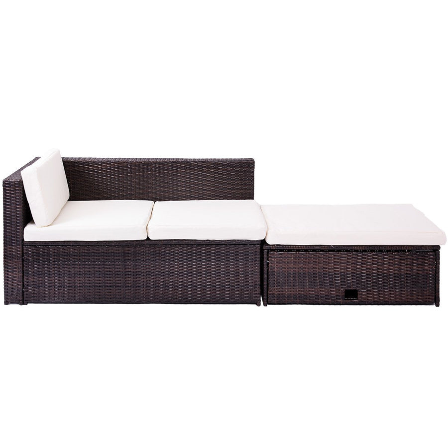 Outdoor Patio Conversation Furniture Sets, 4-Piece Wicker Patio Conversation Furniture Set w/2 Double-Seat Corner Sofas, Single Sofa, Glass Dining Table, Padded Cushions, 2 Pillows, S5590