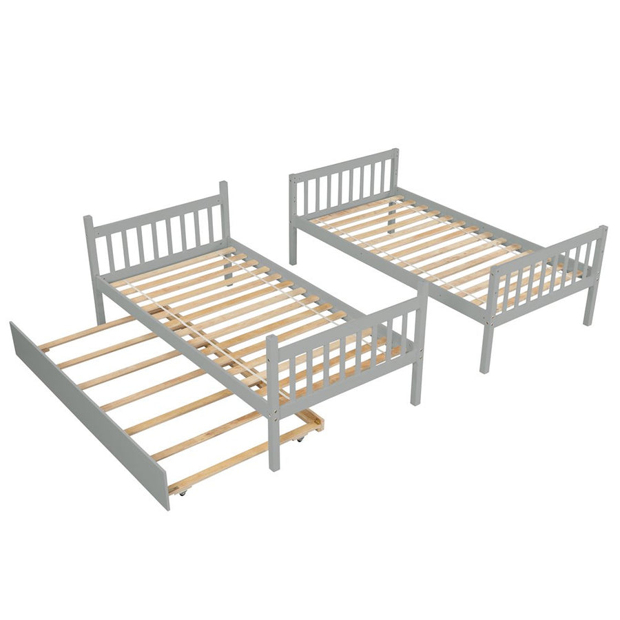 Solid Wood Bunk Beds for Kids, SEGMART Gray Twin over Twin Bunk Bed with Trundle, Solid Wood Twin Bunk Bed with Ladder, Twin Size Detachable Bunk Bed Frame for Kids, Boys, Girls, Teens, I9652