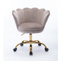 Office Desk, Modern Swivel Velvet Office Chair, Ergonomic Vanity Armchair with Padded Back Seat, Height Adjustable Mid Back Computer Desk Chair for Living Room/Bedroom, Gray, LL344