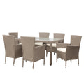 Patio Dining Set Clearance, 7 Piece Patio Furniture Sets with 6 PE Wicker Chairs, Glass Dining Table, All-Weather Outdoor Patio Dining Conversation Set with Cushions for Backyard, Lawn, Garden, Pool, L