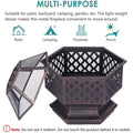 24-inch Outdoor Wood Burning Fire Pit, SEGMART Fire Pit with Flame-Retardant Lid, Hex-Shaped Steel Metal Fire Pit Fireplace w/Poker, Multifunctional Garden Terrace Fire Bowl Heater/BBQ/Ice Pit, S7043
