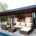 4 Piece Outdoor Patio Furniture Set with Wicker Chair, 3-Seat Sofa, Ottoman, Glass Table, All-Weather PE Rattan Patio Conversation Furniture Set for Backyard, Porch, Garden, Poolside, L4495