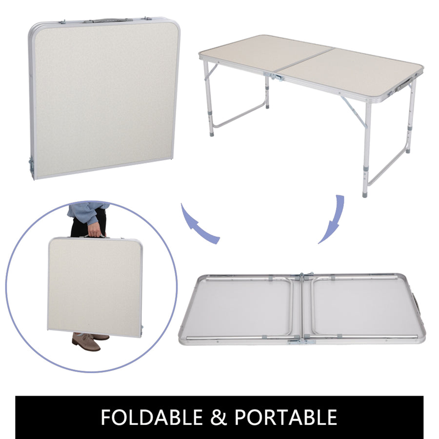 4FT Aluminum Alloy Folding Table, Indoor Outdoor Portable Foldable Plastic Dining Table, Lightweight Rectangular Table with Adjustable Height & Carrying Handle for Party Picnic Beach Camping, B280