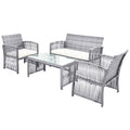 Outdoor Conversation Sets, 4 Piece Wicker Patio Set With Glass Dining Table, Loveseat & 2 Cushioned Chairs, Gray Patio Furniture Set with Coffee Table for Backyard, Porch, Garden, Poolside, L3110