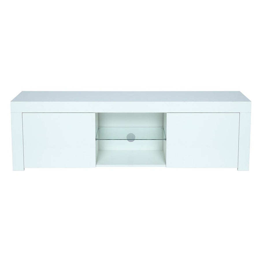 TV Console Table for 65 Inch TV, SEGMART Modern White TV Stand with LED Lights, High Gloss TV Console Cabinet with Storage Drawers, Home Media Entertainment Center for Living Room, 59"x13.7", LLL2606