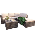 4 Piece Patio Furniture Set, SEGMART Outdoor Furniture Set with Ottoman, Coffee Table, 2-Seater Sofas, Outdoor Conversation Set with Light Khaki Cushions for Backyard, Porch, Garden, Pool, LLL210