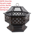 Outdoor Bonfire Pit, 24" Outdoor Hexagon Metal Fire Pit, Wood Burning BBQ Grill Fire Pit Bowl with Spark Screen, Poker, Backyard Patio Garden Fire Pit for Camping, Heating, Bonfire, Picnic, L6222