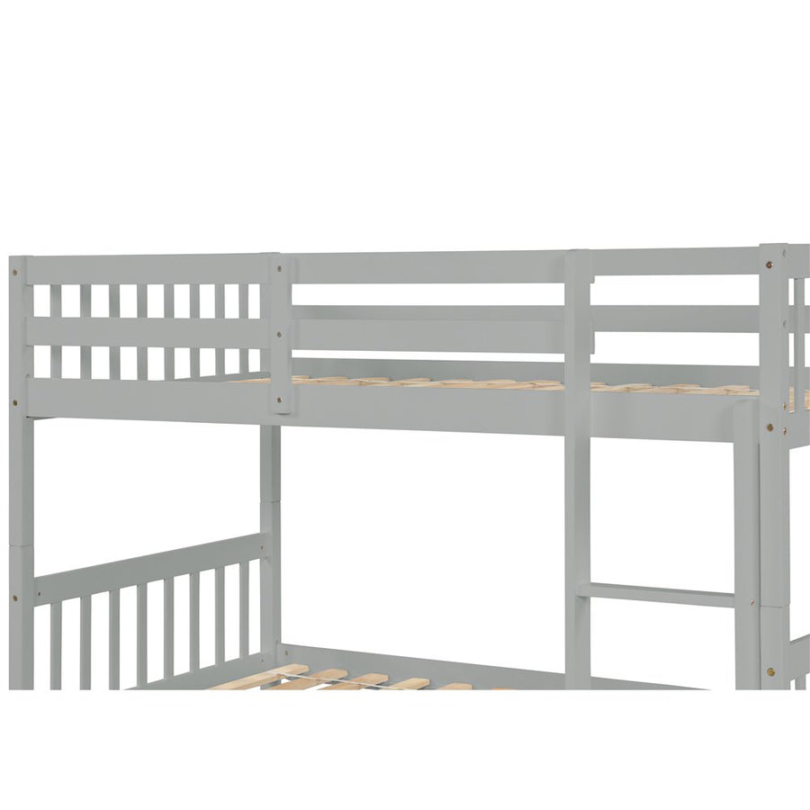 Solid Wood Bunk Beds for Kids, SEGMART Gray Twin over Twin Bunk Bed with Trundle, Solid Wood Twin Bunk Bed with Ladder, Twin Size Detachable Bunk Bed Frame for Kids, Boys, Girls, Teens, I9652